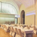 Weiße Stuhlhussen im Katharinensaal Erlangen in Nürnberg bei einer Feier – elegante Dekoration für Hochzeiten und besondere Veranstaltungen
