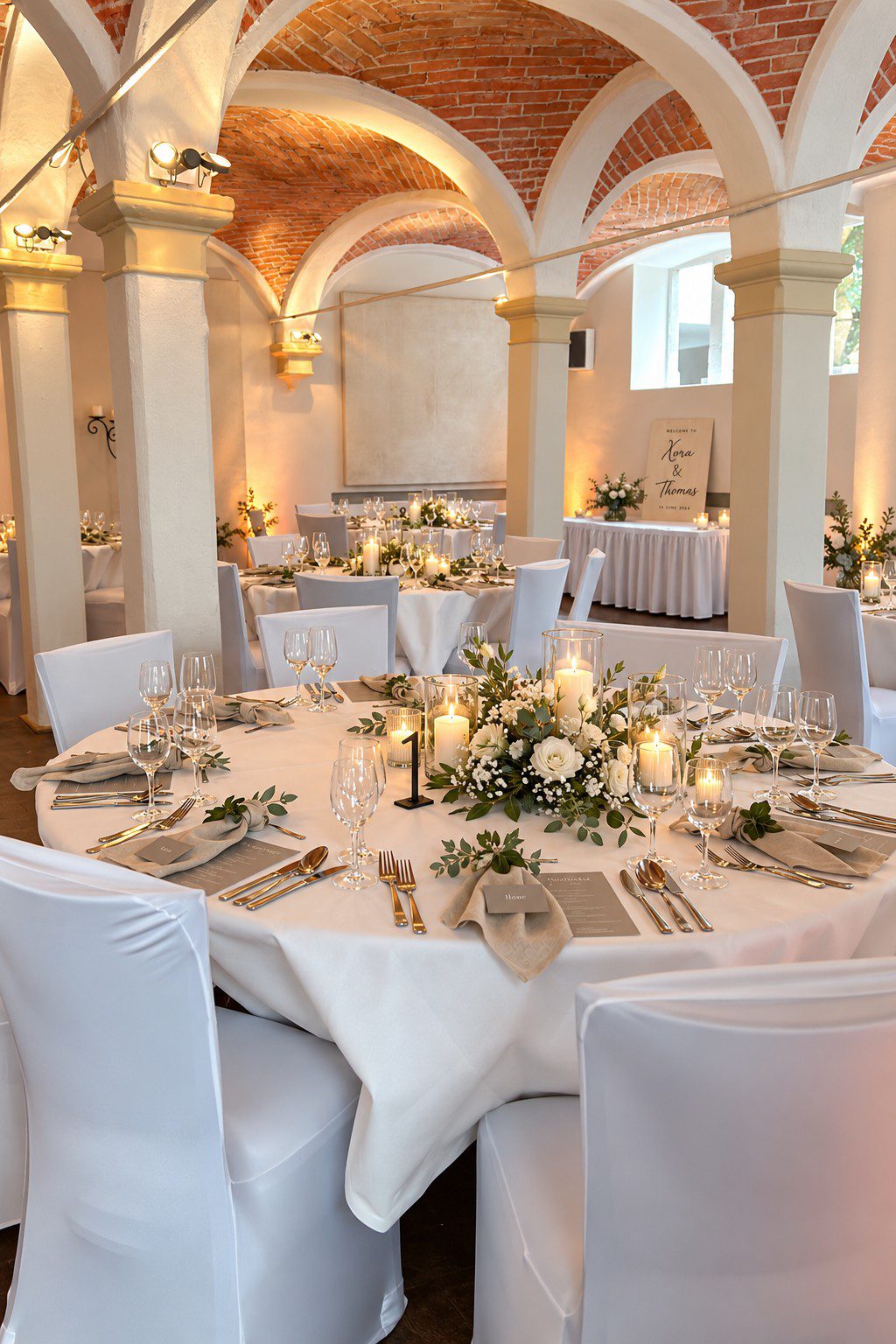 Weiße Stuhlhussen im Weingut Fitz-Ritter in Bad Dürkheim bei einer Feier – elegante Dekoration für Hochzeiten und besondere Veranstaltungen